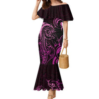 Pink Aotearoa Horse Racing Family Matching Mermaid Dress and Hawaiian Shirt NZ Maori Pattern LT14 Mom's Dress Pink - Polynesian Pride