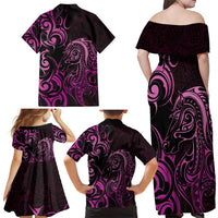 Pink Aotearoa Horse Racing Family Matching Off Shoulder Maxi Dress and Hawaiian Shirt NZ Maori Pattern LT14 - Polynesian Pride
