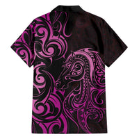 Pink Aotearoa Horse Racing Family Matching Off Shoulder Short Dress and Hawaiian Shirt NZ Maori Pattern LT14 - Polynesian Pride