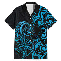Blue Aotearoa Horse Racing Family Matching Mermaid Dress and Hawaiian Shirt NZ Maori Pattern LT14 Dad's Shirt - Short Sleeve Blue - Polynesian Pride