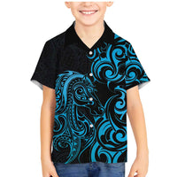 Blue Aotearoa Horse Racing Family Matching Mermaid Dress and Hawaiian Shirt NZ Maori Pattern LT14 Son's Shirt Blue - Polynesian Pride