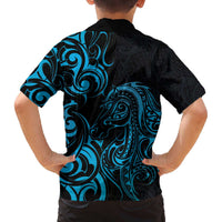 Blue Aotearoa Horse Racing Family Matching Off The Shoulder Long Sleeve Dress and Hawaiian Shirt NZ Maori Pattern LT14 - Polynesian Pride