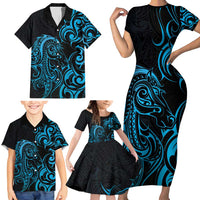 Blue Aotearoa Horse Racing Family Matching Short Sleeve Bodycon Dress and Hawaiian Shirt NZ Maori Pattern LT14 - Polynesian Pride