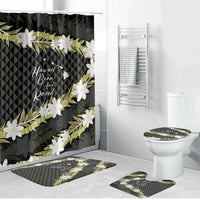 Born And Raised Aloha Hawaii Bathroom Set Kanaka Kakau Hawaiian Tiare Pakalana Lei LT14 Bathroom Set (4 pcs) Black - Polynesian Pride