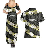Born And Raised Aloha Hawaii Couples Matching Summer Maxi Dress and Hawaiian Shirt Kanaka Kakau Hawaiian Tiare Pakalana Lei LT14 - Polynesian Pride