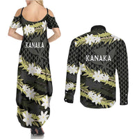 Born And Raised Aloha Hawaii Couples Matching Summer Maxi Dress and Long Sleeve Button Shirt Kanaka Kakau Hawaiian Tiare Pakalana Lei LT14 - Polynesian Pride
