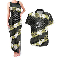 Born And Raised Aloha Hawaii Couples Matching Tank Maxi Dress and Hawaiian Shirt Kanaka Kakau Hawaiian Tiare Pakalana Lei LT14 Black - Polynesian Pride