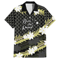 Born And Raised Aloha Hawaii Family Matching Off The Shoulder Long Sleeve Dress and Hawaiian Shirt Kanaka Kakau Hawaiian Tiare Pakalana Lei LT14 Dad's Shirt - Short Sleeve Black - Polynesian Pride