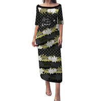 Born And Raised Aloha Hawaii Family Matching Puletasi and Hawaiian Shirt Kanaka Kakau Hawaiian Tiare Pakalana Lei LT14 Mom's Dress Black - Polynesian Pride