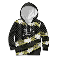 Born And Raised Aloha Hawaii Kid Hoodie Kanaka Kakau Hawaiian Tiare Pakalana Lei LT14 Hoodie Black - Polynesian Pride