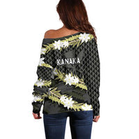 Born And Raised Aloha Hawaii Off Shoulder Sweater Kanaka Kakau Hawaiian Tiare Pakalana Lei LT14 - Polynesian Pride