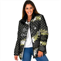 Born And Raised Aloha Hawaii Padded Jacket Kanaka Kakau Hawaiian Tiare Pakalana Lei LT14 Women Black - Polynesian Pride