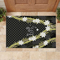 Born And Raised Aloha Hawaii Rubber Doormat Kanaka Kakau Hawaiian Tiare Pakalana Lei LT14 Black - Polynesian Pride