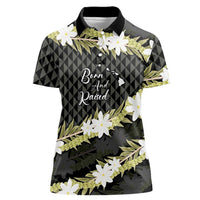 Born And Raised Aloha Hawaii Women Polo Shirt Kanaka Kakau Hawaiian Tiare Pakalana Lei LT14 Female Black - Polynesian Pride
