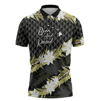 Born And Raised Aloha Hawaii Zipper Polo Shirt Kanaka Kakau Hawaiian Tiare Pakalana Lei LT14 Black - Polynesian Pride