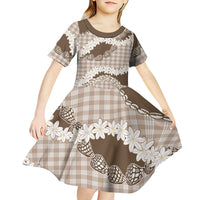Brown Hawaii Tiare and Shell Lei Kid Short Sleeve Dress Hawaiian Palaka Luxury Vibes - Polynesian Pride