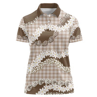 Brown Hawaii Tiare and Shell Lei Women Polo Shirt Hawaiian Palaka Luxury Vibes LT14 Female Brown - Polynesian Pride