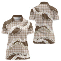 Brown Hawaii Tiare and Shell Lei Women Polo Shirt Hawaiian Palaka Luxury Vibes LT14 - Polynesian Pride