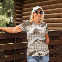 Brown Hawaii Tiare and Shell Lei Women Polo Shirt Hawaiian Palaka Luxury Vibes LT14 - Polynesian Pride