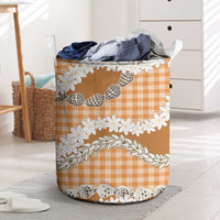 Orange Hawaii Tiare and Shell Lei Laundry Basket Hawaiian Palaka Luxury Vibes - Polynesian Pride