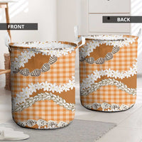 Orange Hawaii Tiare and Shell Lei Laundry Basket Hawaiian Palaka Luxury Vibes - Polynesian Pride