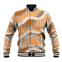 Orange Hawaii Tiare and Shell Lei Baseball Jacket Hawaiian Palaka Luxury Vibes - Polynesian Pride