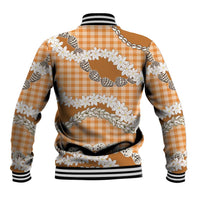 Orange Hawaii Tiare and Shell Lei Baseball Jacket Hawaiian Palaka Luxury Vibes - Polynesian Pride