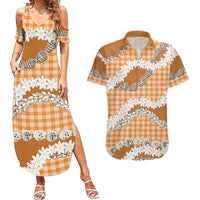 Orange Hawaii Tiare and Shell Lei Couples Matching Summer Maxi Dress and Hawaiian Shirt Hawaiian Palaka Luxury Vibes LT14 Orange - Polynesian Pride