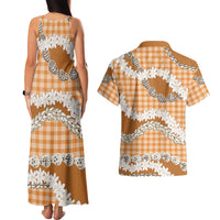 Orange Hawaii Tiare and Shell Lei Couples Matching Tank Maxi Dress and Hawaiian Shirt Hawaiian Palaka Luxury Vibes LT14 - Polynesian Pride