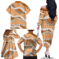 Orange Hawaii Tiare and Shell Lei Family Matching Off The Shoulder Long Sleeve Dress and Hawaiian Shirt Hawaiian Palaka Luxury Vibes LT14 - Polynesian Pride
