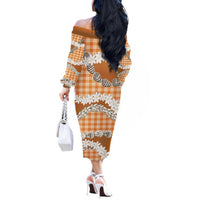 Orange Hawaii Tiare and Shell Lei Off The Shoulder Long Sleeve Dress Hawaiian Palaka Luxury Vibes LT14 - Polynesian Pride