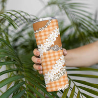 Orange Hawaii Tiare and Shell Lei Skinny Tumbler Hawaiian Palaka Luxury Vibes LT14 - Polynesian Pride