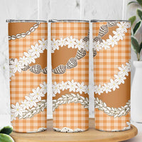 Orange Hawaii Tiare and Shell Lei Skinny Tumbler Hawaiian Palaka Luxury Vibes LT14 - Polynesian Pride