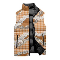 Orange Hawaii Tiare and Shell Lei Sleeveless Puffer Jacket Hawaiian Palaka Luxury Vibes - Polynesian Pride