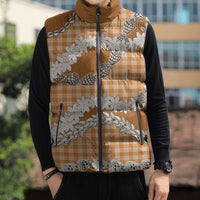 Orange Hawaii Tiare and Shell Lei Sleeveless Puffer Jacket Hawaiian Palaka Luxury Vibes - Polynesian Pride