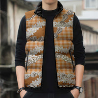 Orange Hawaii Tiare and Shell Lei Sleeveless Puffer Jacket Hawaiian Palaka Luxury Vibes - Polynesian Pride