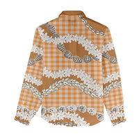 Orange Hawaii Tiare and Shell Lei Women Casual Shirt Hawaiian Palaka Luxury Vibes - Polynesian Pride