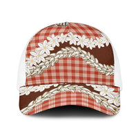 Red Hawaii Tiare and Shell Lei Baseball Net Cap Hawaiian Palaka Luxury Vibes - Polynesian Pride