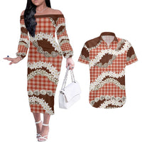 Red Hawaii Tiare and Shell Lei Couples Matching Off The Shoulder Long Sleeve Dress and Hawaiian Shirt Hawaiian Palaka Luxury Vibes LT14 Red - Polynesian Pride
