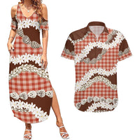 Red Hawaii Tiare and Shell Lei Couples Matching Summer Maxi Dress and Hawaiian Shirt Hawaiian Palaka Luxury Vibes LT14 Red - Polynesian Pride