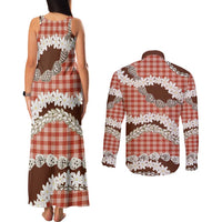 Red Hawaii Tiare and Shell Lei Couples Matching Tank Maxi Dress and Long Sleeve Button Shirt Hawaiian Palaka Luxury Vibes LT14 - Polynesian Pride