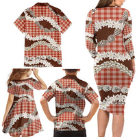 Red Hawaii Tiare and Shell Lei Family Matching Long Sleeve Bodycon Dress and Hawaiian Shirt Hawaiian Palaka Luxury Vibes LT14 - Polynesian Pride
