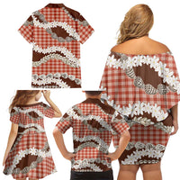 Red Hawaii Tiare and Shell Lei Family Matching Off Shoulder Short Dress and Hawaiian Shirt Hawaiian Palaka Luxury Vibes LT14 - Polynesian Pride
