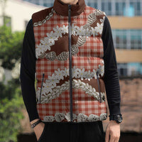 Red Hawaii Tiare and Shell Lei Sleeveless Puffer Jacket Hawaiian Palaka Luxury Vibes - Polynesian Pride