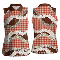 Red Hawaii Tiare and Shell Lei Women Sleeveless Polo Shirt Hawaiian Palaka Luxury Vibes LT14 - Polynesian Pride