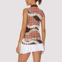 Red Hawaii Tiare and Shell Lei Women Sleeveless Polo Shirt Hawaiian Palaka Luxury Vibes LT14 - Polynesian Pride