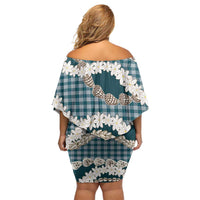 Dark Cyan Hawaii Tiare and Shell Lei Family Matching Off Shoulder Short Dress and Hawaiian Shirt Hawaiian Palaka Luxury Vibes LT14 - Polynesian Pride