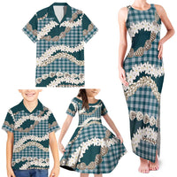 Dark Cyan Hawaii Tiare and Shell Lei Family Matching Tank Maxi Dress and Hawaiian Shirt Hawaiian Palaka Luxury Vibes LT14 - Polynesian Pride