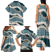 Dark Cyan Hawaii Tiare and Shell Lei Family Matching Tank Maxi Dress and Hawaiian Shirt Hawaiian Palaka Luxury Vibes LT14 - Polynesian Pride
