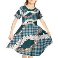 Dark Cyan Hawaii Tiare and Shell Lei Kid Short Sleeve Dress Hawaiian Palaka Luxury Vibes LT14 - Polynesian Pride